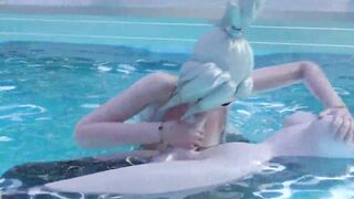 3D animated futa sex in pool, where lustful girl sucking dickgirl's cock and fucking