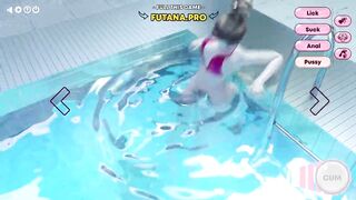 3D animated futa sex in pool, where lustful girl sucking dickgirl's cock and fucking