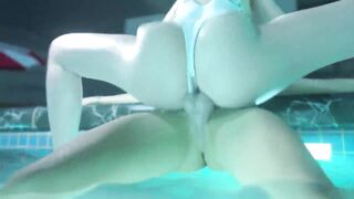 Hot futanari sex near pool - sexy girl sucks cock, and animation shemale fucks bitch and cum on her body
