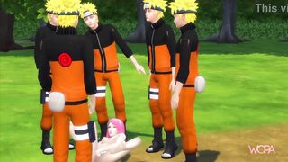 NARUTO UZUMAKI uses JUTSU SHADOW CLONE and fucks SAKURA HARUNO