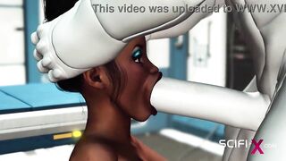 A hot black girl needs a huge cyborg cock in her ass