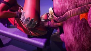 Furry monster with a huge horsecock | put a dildo on the table
