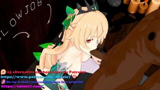 Genshin Impact Fischl BlowJob Hentai Blonde Girl Half Naked MMD 3D Dark Brown Clothes CE SMIXIX