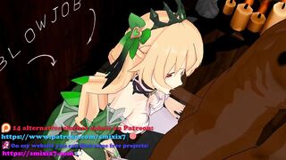 Genshin Impact Fischl BlowJob Hentai Blonde Girl Half Naked MMD 3D Dark Brown Clothes CE SMIXIX