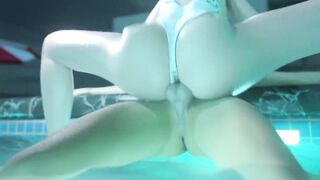 Hot futa sex near pool - sexy girl sucks cock, and animation dickgirl fucks bitch and cum on body