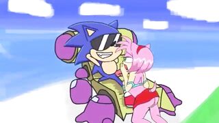 Amy gives Sonic a sloppy blowjob
