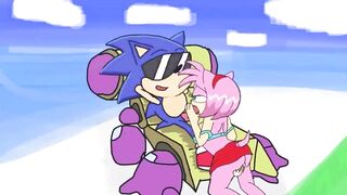 Amy gives Sonic a sloppy blowjob