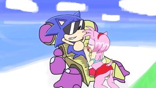 Amy gives Sonic a sloppy blowjob
