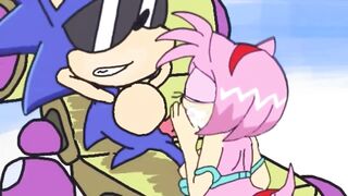 Amy gives Sonic a sloppy blowjob