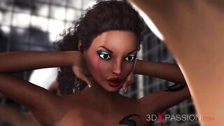 A sexy busty ebony gets fucked hard by a big black cock. Jessica 5000 in action