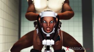 A sexy busty ebony gets fucked hard by a BBС. Jessica 5000 in action
