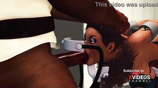 A sexy busty ebony gets fucked hard by a BBС. Jessica 5000 in action