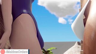Futanari Ashe and Pharah Fucked Huge Cock at the Beach