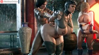 Threesome Futanari Fucked with Huge Cocks Until Creampie