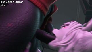 Femboy cat furry gives Thunder from Fortnite a deep-throat blowjob until he cums in his mouth