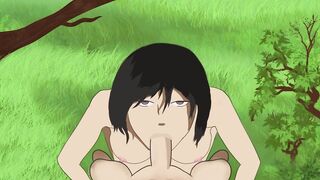 Mikasa gives a passionate blowjob and gets cumshot on her face AoT