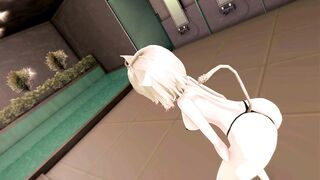 Okayu Nekomata Dancing Hentai Hololive Cat Girl Underwear Nekomimi MMD 3D Beige Hair