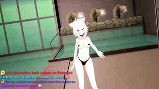 Okayu Nekomata Dancing Hentai Hololive Cat Girl Underwear Nekomimi MMD 3D Beige Hair