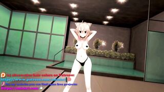 Okayu Nekomata Dancing Hentai Hololive Cat Girl Underwear Nekomimi MMD 3D Beige Hair