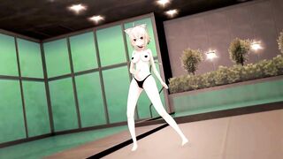 Okayu Nekomata Dancing Hentai Hololive Cat Girl Underwear Nekomimi MMD 3D Beige Hair