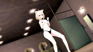 Okayu Nekomata Dancing Hentai Hololive Cat Girl Underwear Nekomimi MMD 3D Beige Hair