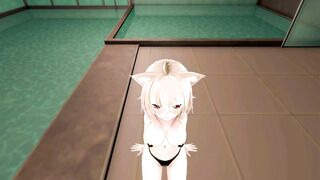 Okayu Nekomata Dancing Hentai Hololive Cat Girl Underwear Nekomimi MMD 3D Beige Hair