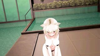 Okayu Nekomata Dancing Hentai Hololive Cat Girl Underwear Nekomimi MMD 3D Beige Hair