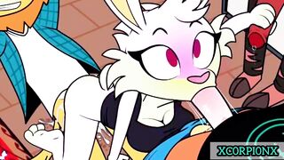 fucked by three while bouncing her tits