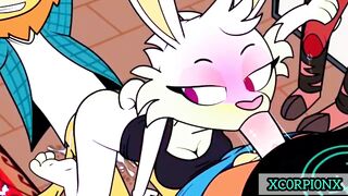 fucked by three while bouncing her tits
