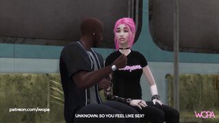 Boyfriend gets off the subway and she fucks the big strong in front of everyone