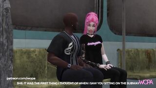 Boyfriend gets off the subway and she fucks the big strong in front of everyone