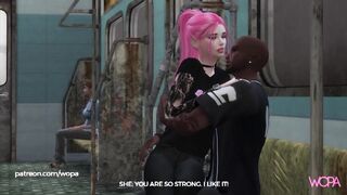 Boyfriend gets off the subway and she fucks the big strong in front of everyone