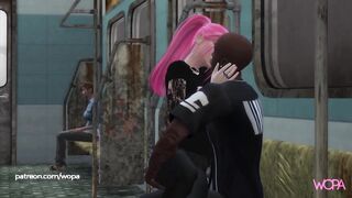 Boyfriend gets off the subway and she fucks the big strong in front of everyone