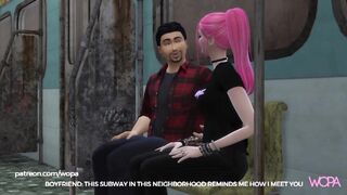 Boyfriend gets off the subway and she fucks the big strong in front of everyone