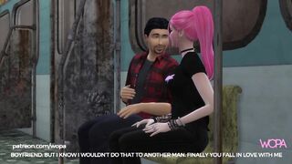 Boyfriend gets off the subway and she fucks the big strong in front of everyone