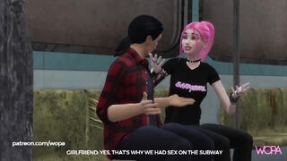 Boyfriend gets off the subway and she fucks the big strong in front of everyone