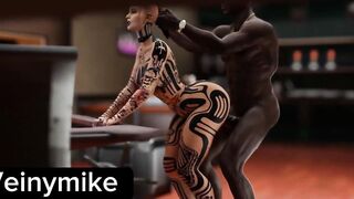 3D tattoo girl fucked from the back, made her boobs bounce