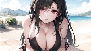 tifa posing for you in a black bikini on the beach