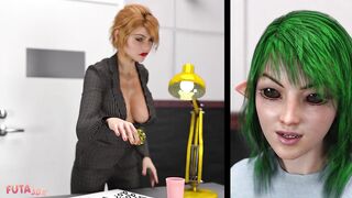 Futa3dX - Green Haired Futa Babe GROWS A MONSTER COCK And Fucks The Investigator