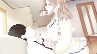 Hot anime bitch rides you while making out