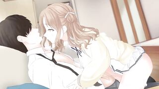 Hot anime bitch rides you while making out