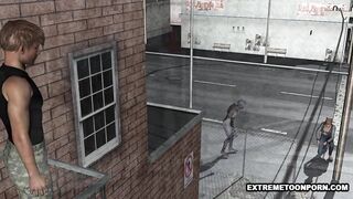 3D Babe Gets Fucked Hard on a Fire Escape