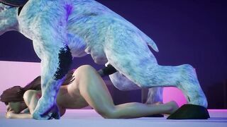 Pregnant girl and furry monster minotaur very moonlit night