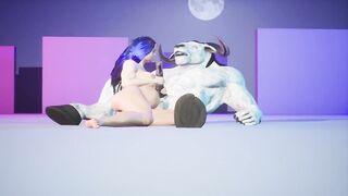 Pregnant girl and furry monster minotaur very moonlit night