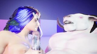 Pregnant girl and furry monster minotaur very moonlit night