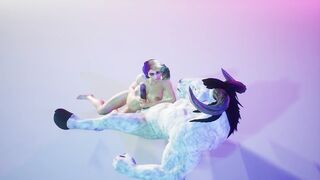 Pregnant girl and furry monster minotaur very moonlit night