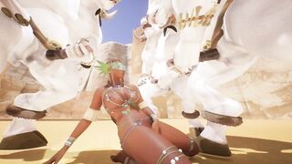 Furry minotaurs cover the body of a tanned girl with cum | creampieGANgbang