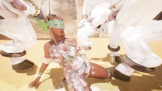 Furry minotaurs cover the body of a tanned girl with cum | creampieGANgbang