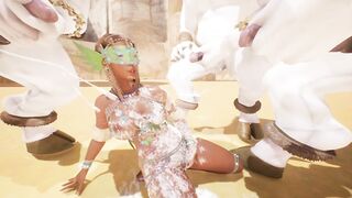 Furry minotaurs cover the body of a tanned girl with cum | creampieGANgbang