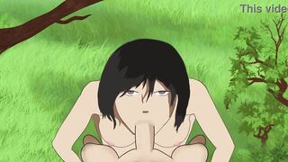 Mikasa enjoys a lovely weather while giving a blowjob and get cumshots on her face AoT